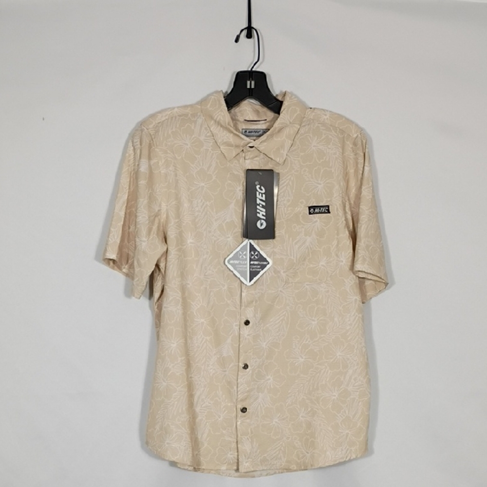 NWT Hi-Tec Men's Birch White James Floral Ripstop Short Sleeve Button Down Sz Sm